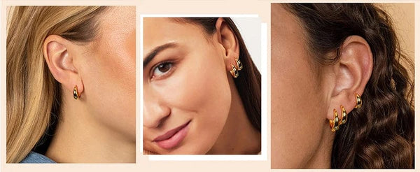 Planet Gates 3 Pairs Chunky Gold Color Hoop Earrings Set for Women Girls 2024 Trend Jewelry Stackable Piercing Dainty Twist Cuff Earring