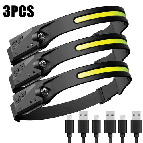 Planet Gates 3 PCS 1/2/3PCS LED Induction Headlamp Camping Search Light USB Rechargeable Headlight Led Head Torch Work Light With Built-in Battery