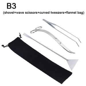 Planet Gates 3 pcs set black bag / Russian Federation Aquarium Tools Set Scissor Tweezers Plants Wave Scissors Grass Stainless Cleaning Tools Fish Tank Shovels Aquarium Accessories