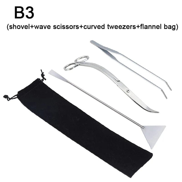 Planet Gates 3 pcs set black bag / Russian Federation Aquarium Tools Set Scissor Tweezers Plants Wave Scissors Grass Stainless Cleaning Tools Fish Tank Shovels Aquarium Accessories