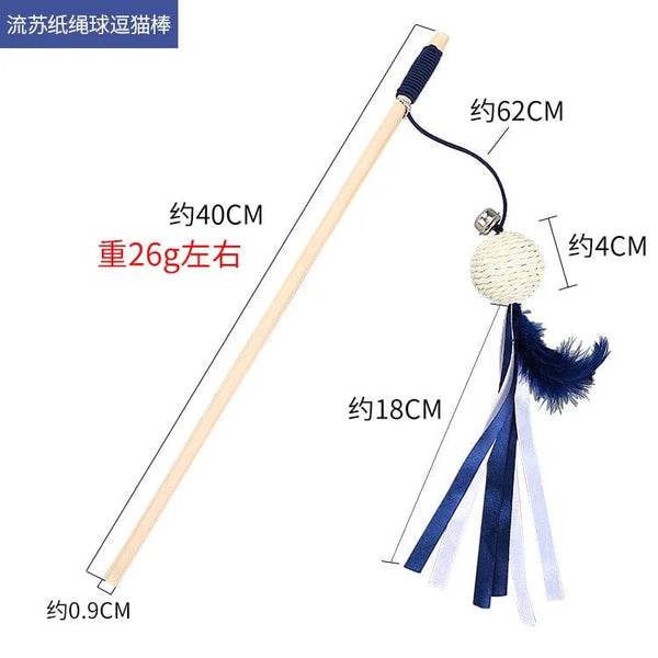 Planet Gates 3 Pet Cat Teaser Multi Color Bird Feather Plush Cat Wooden Interactive Cat Catcher Stick Mouse Fish Cat Interactive Toys with Bell