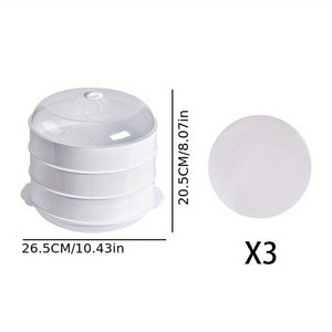 Planet Gates 3 Tiers (with 3 Steamer Mats) 1 Set Microwave Oven Special Steamer With Steamer Pad, Splash Proof, Steamed Rice, Multi-layer Steamer, For Fast Heating, Mantou, Buns, Dumplings, Cookware