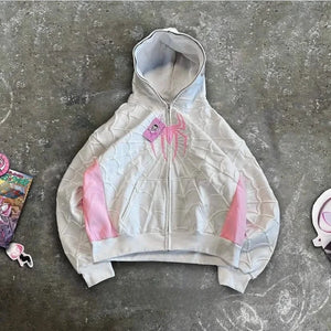 Planet Gates 3 / XXL American Spider Vintage Zip Up Hoodie Y2K Clothes Mens Womens Spider Graphic Oversized Hoodies Sweatshirts Casual Jackets