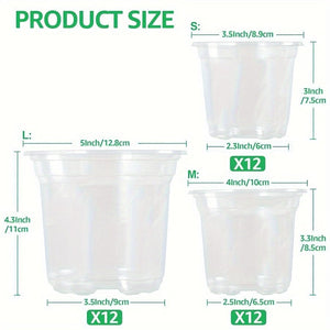 Planet Gates 30 30pcs Reinforced Clear Nursery Pots, Plastic Nursery Pots With Drainage Holes, Transparent Nursery Pots Variety Pack, Plastic Plant Pots Seedling Planters, Seed Starter Pots Flower Pots