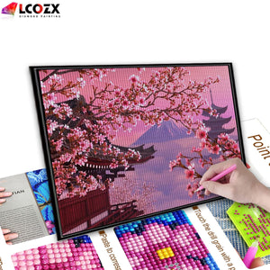 Planet Gates 30*40CM 1pc Sakura Artificial Diamond Painting, Japanese Fuji Mountain Cherry Blossom Flowers DIY Pink Rhinestones Faux Diamond Paintings Kit, For Home Room Decor Gifts (29.97*39.88cm)