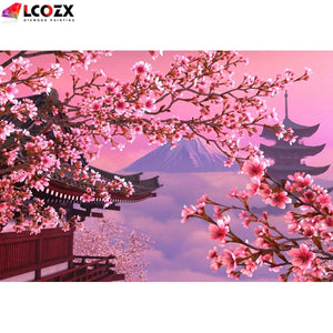 Planet Gates 30*40CM 1pc Sakura Artificial Diamond Painting, Japanese Fuji Mountain Cherry Blossom Flowers DIY Pink Rhinestones Faux Diamond Paintings Kit, For Home Room Decor Gifts (29.97*39.88cm)