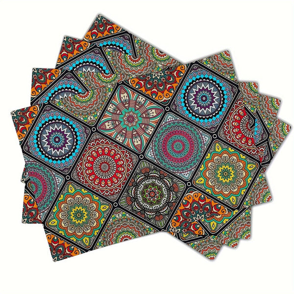 Planet Gates 30.48 X 45.72 Cm 4pcs, Boho Mandala Placemats, Mexican Ethnic Traditional Pattern With Geometric Plaids, Bohemian Flower, Washable Table Place Mats, For Dining, Kitchen, Party