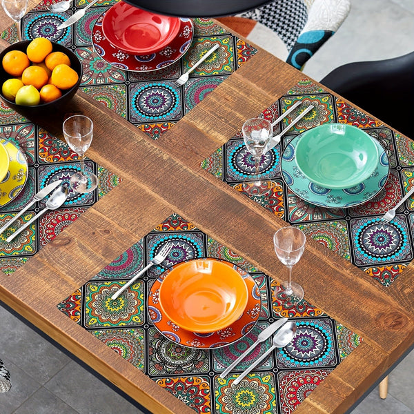 Planet Gates 30.48 X 45.72 Cm 4pcs, Boho Mandala Placemats, Mexican Ethnic Traditional Pattern With Geometric Plaids, Bohemian Flower, Washable Table Place Mats, For Dining, Kitchen, Party