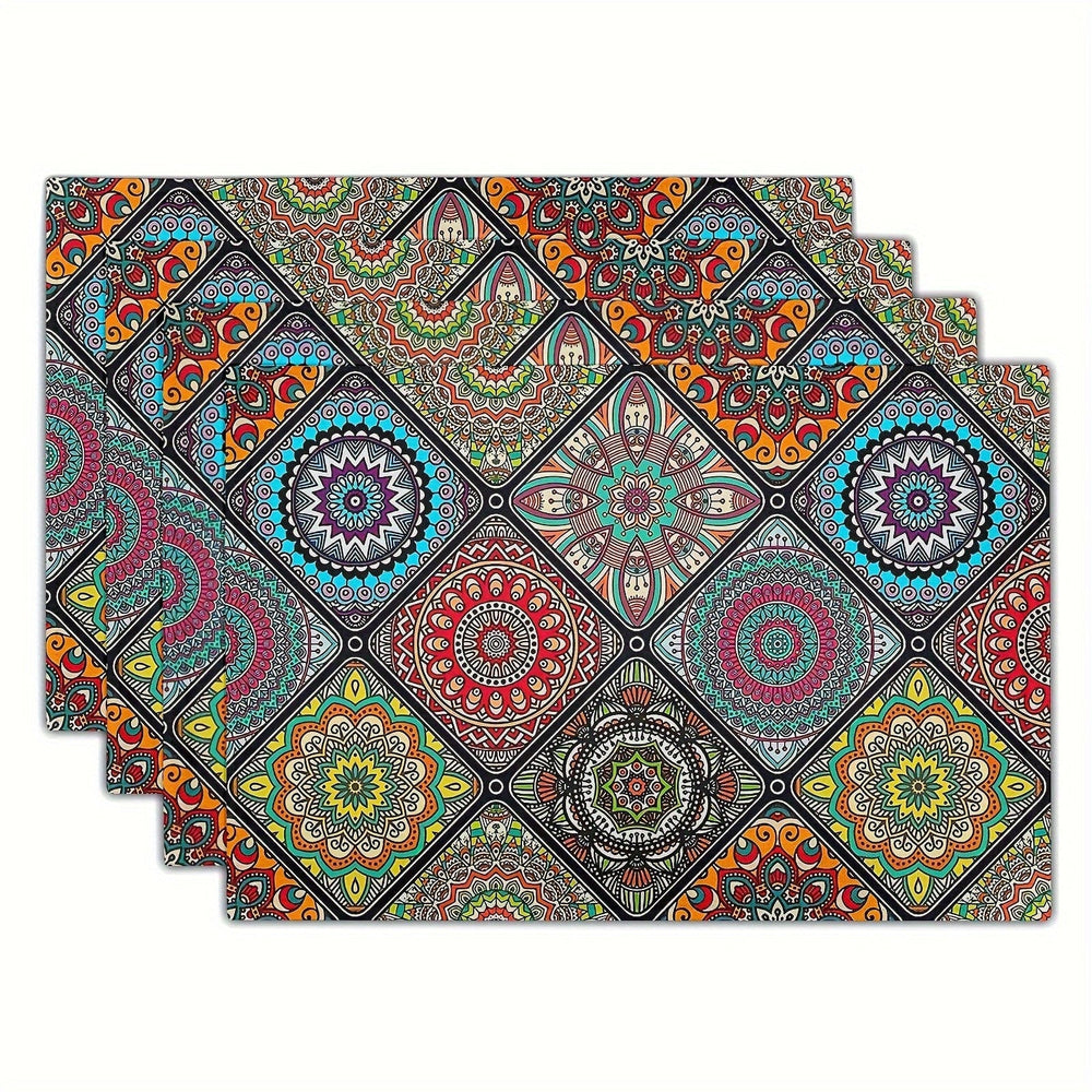 Planet Gates 30.48 X 45.72 Cm 4pcs, Boho Mandala Placemats, Mexican Ethnic Traditional Pattern With Geometric Plaids, Bohemian Flower, Washable Table Place Mats, For Dining, Kitchen, Party