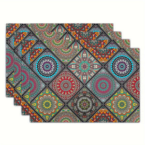 Planet Gates 30.48 X 45.72 Cm 4pcs, Boho Mandala Placemats, Mexican Ethnic Traditional Pattern With Geometric Plaids, Bohemian Flower, Washable Table Place Mats, For Dining, Kitchen, Party