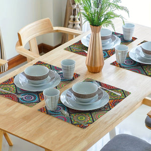 Planet Gates 30.48 X 45.72 Cm 4pcs, Boho Mandala Placemats, Mexican Ethnic Traditional Pattern With Geometric Plaids, Bohemian Flower, Washable Table Place Mats, For Dining, Kitchen, Party