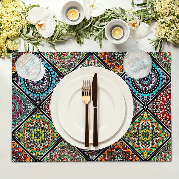 Planet Gates 30.48 X 45.72 Cm 4pcs, Boho Mandala Placemats, Mexican Ethnic Traditional Pattern With Geometric Plaids, Bohemian Flower, Washable Table Place Mats, For Dining, Kitchen, Party