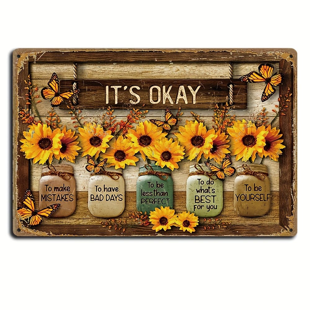 Planet Gates 30.48x20.32 cm Sunflower Butterfly Metal Tin Sign Vintage Style Decor Plaque for Home Room Restaurant Bar Cafe Garage Wall Decor Waterproof Dust-proof