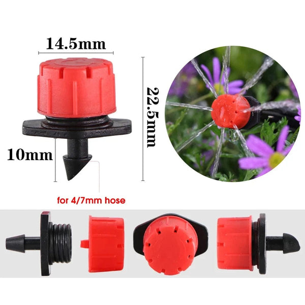 Planet Gates 30/50/100/200PCS 4/7mm Adjustable Watering Nozzle Sprinklers Irrigation Garden Emitter Micro Drip Spray Gardening Accessories