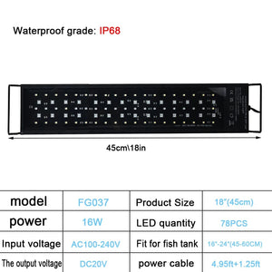 Planet Gates 30-60cm Fish Tank 24/7 Full Spectrum Lighting LED Light Aquarium Decoration Aquatic Plant Growth Lamp IP68 Waterproof 100V-240V