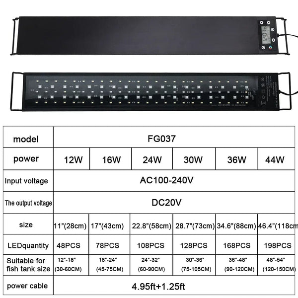 Planet Gates 30-60cm Fish Tank 24/7 Full Spectrum Lighting LED Light Aquarium Decoration Aquatic Plant Growth Lamp IP68 Waterproof 100V-240V