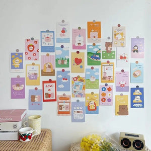 Planet Gates 30 sheets Korean Ins Cute Bear Rabbit Postcard Set Diy Cartoon Photo Cards Children's Room Background Kawaii Decorative Card 30 Sheets
