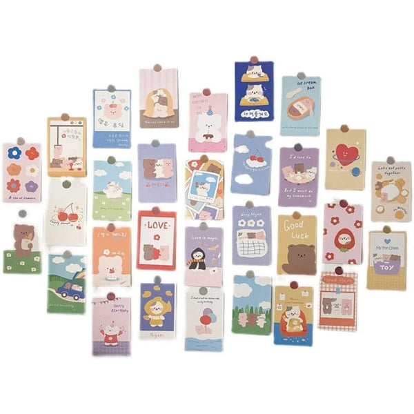 Planet Gates 30 sheets Korean Ins Cute Bear Rabbit Postcard Set Diy Cartoon Photo Cards Children's Room Background Kawaii Decorative Card 30 Sheets