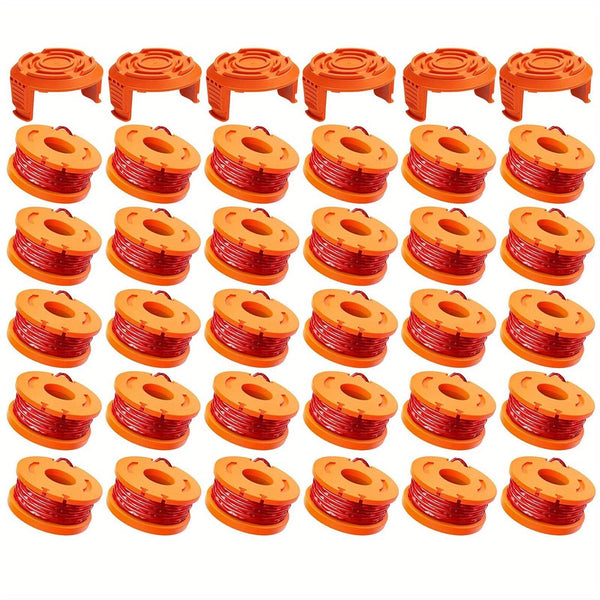 Planet Gates 30 Spools + 6 Caps 20 Packs Replacement 10ft (3m) Grass Trimmer Line Spool, Edger Line Spool Compatible Model Worx WA0010 (16 Replacement Line Spool, 4 Trimmer Cap)