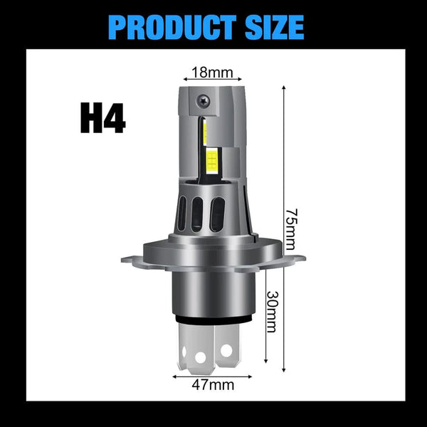 Planet Gates 30000LM H4 LED Headlight Bulbs Canbus High Low Beam Car Light Turbo Led Diode Lamp Auto Motorcycle CSP 6500K 12V