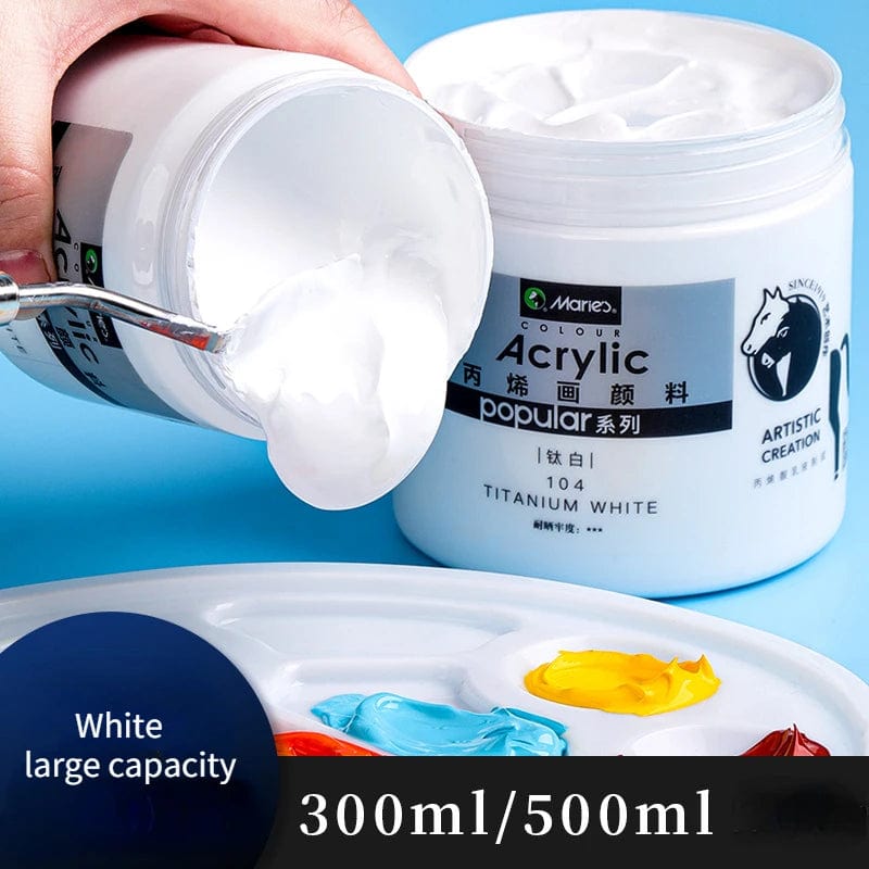 Planet Gates 300ml White Acrylic Paints In Large Jars for Wall Painting Without Losing Color Waterproof and Sun Protection Art Supplies