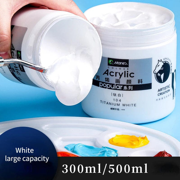 Planet Gates 300ml White Acrylic Paints In Large Jars for Wall Painting Without Losing Color Waterproof and Sun Protection Art Supplies