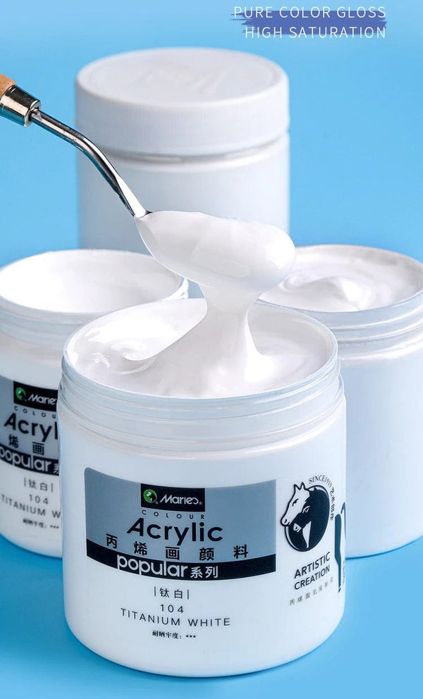 Planet Gates 300ml White Acrylic Paints In Large Jars for Wall Painting Without Losing Color Waterproof and Sun Protection Art Supplies