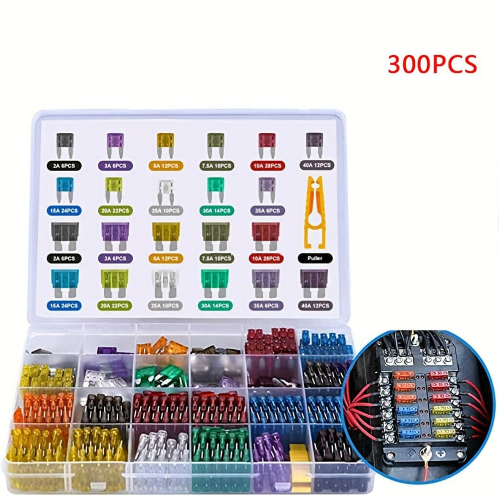 Planet Gates 300pcs 300pcs Car Blade Fuse Assortment Kit, 2A-40A, Car Truck Automotive Small And Medium Fuse Hybrid Motorcycle, With Box Circuit Fuse