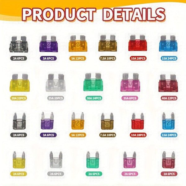 Planet Gates 300pcs 300pcs Car Blade Fuse Assortment Kit, 2A-40A, Car Truck Automotive Small And Medium Fuse Hybrid Motorcycle, With Box Circuit Fuse