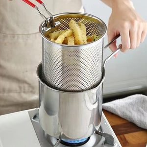 Planet Gates 304 Stainless Steel Pot Body + Fried Net Deep Fry Delicious Meals With This Japanese Tempura Frying Pot - Perfect For French Fries, Chicken & More!