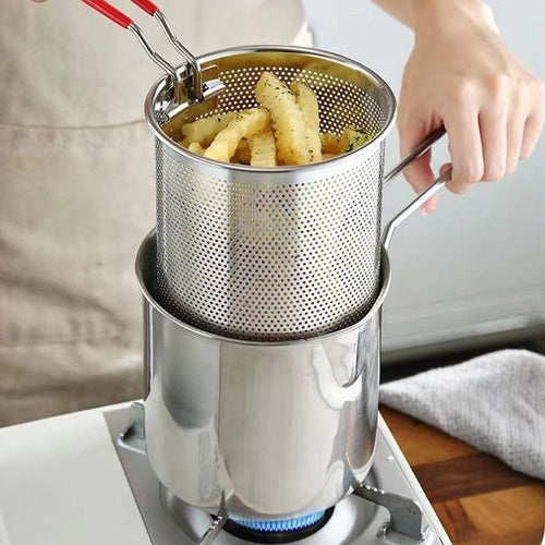 Planet Gates 304 Stainless Steel Pot Body + Fried Net Deep Fry Delicious Meals With This Japanese Tempura Frying Pot - Perfect For French Fries, Chicken & More!