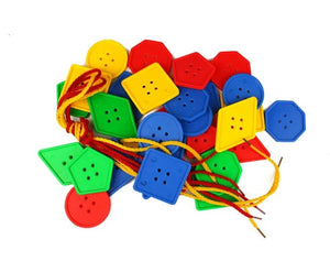 Planet Gates 30Button Block 2Rope 30 Pcs Montessori Toys Educational Toys for Children Early Learning Geometric Blocks Threading Buttons Teaching Aids GYH