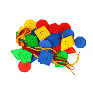 Planet Gates 30Button Block 2Rope 30 Pcs Montessori Toys Educational Toys for Children Early Learning Geometric Blocks Threading Buttons Teaching Aids GYH