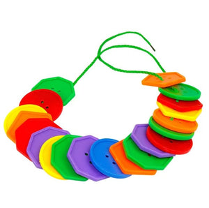 Planet Gates 30Button Block 2Rope 30 Pcs Montessori Toys Educational Toys for Children Early Learning Geometric Blocks Threading Buttons Teaching Aids GYH