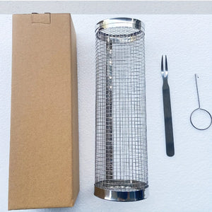 Planet Gates 30cm/11.81in / Hook + Stainless Steel Fork + Box 3pcs/set, BBQ Rolling Grill Basket, Stainless Steel Grilled Cage, Round Stainless Steel BBQ Grill Mesh For Vegetable Fries Fish, BBQ Vegetable Slices Basket For Outdoor Picnic Camping, Grill Accessories, BBQ Accessaries