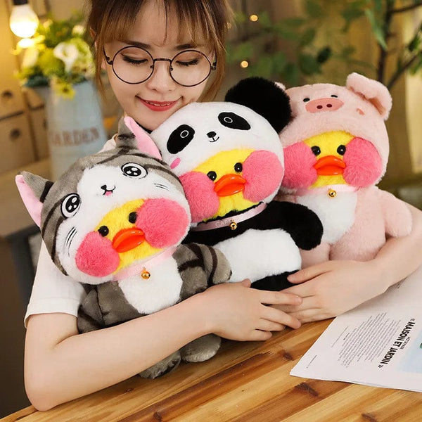 Planet Gates 30cm Kawaii LaLafanfan Transformed Panda Yellow Duck Plush Stuffed Soothing Toys Soft Animal Dolls For Girl Kids Birthday Gifts