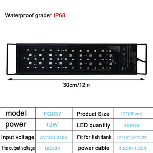 Planet Gates 30CM / US PLUG / CHINA 30-60cm Fish Tank 24/7 Full Spectrum Lighting LED Light Aquarium Decoration Aquatic Plant Growth Lamp IP68 Waterproof 100V-240V