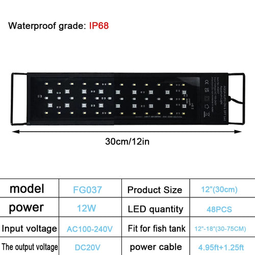 Planet Gates 30CM / US PLUG / CHINA 30-60cm Fish Tank 24/7 Full Spectrum Lighting LED Light Aquarium Decoration Aquatic Plant Growth Lamp IP68 Waterproof 100V-240V