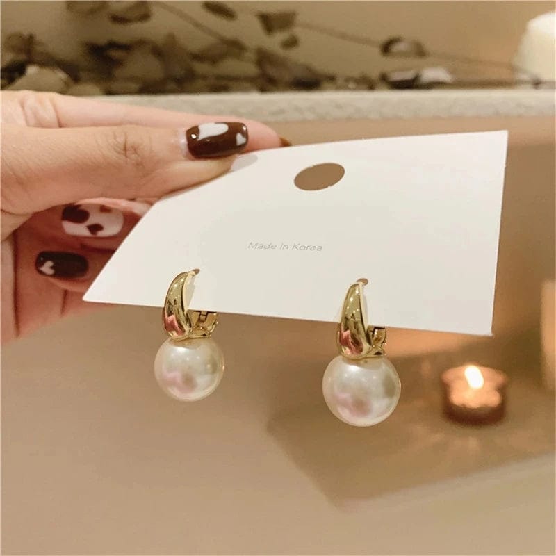 Planet Gates 30HLZY5249-01 Silver Color Pearl Studs Hoop Earrings for Women Gold Color Eardrop Minimalist Hoops Wedding Fashion Jewelry Dropshipping