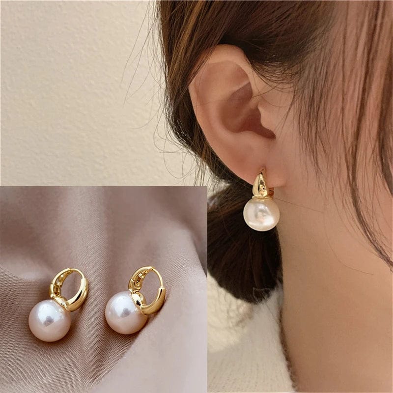 Planet Gates 30HLZY5249-01 Silver Color Pearl Studs Hoop Earrings for Women Gold Color Eardrop Minimalist Hoops Wedding Fashion Jewelry Dropshipping
