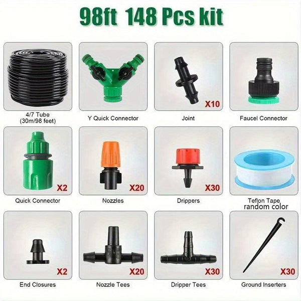 Planet Gates 30M 1 Set, DIY Garden Drip Irrigation Hoses 3.4cm/3.3cm, Automatic Watering Drip Kits, Garden Watering System For Adjusting The Amount Of Drip Irrigation Spray, Saving Water And Time Telescopic Water Pipe