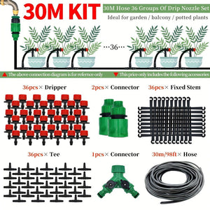 Planet Gates 30M Watering Kit 1pc Garden Irrigation Set DIY Greenhouse DIY Drip Irrigation System Automatic Watering Garden Hose Micro Drip Watering Kits With Adjustable Drippers, 15-30m