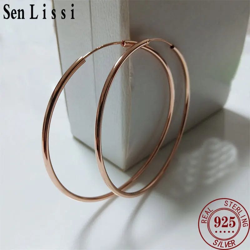 Planet Gates 30MM Diameter / rose gold Senlissi -Rose Gold Hoop Earrings For Women 925 Sterling Silver Original Fashion Earring Cерьги Kольца Rings Real gold