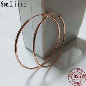 Planet Gates 30MM Diameter / rose gold Senlissi -Rose Gold Hoop Earrings For Women 925 Sterling Silver Original Fashion Earring Cерьги Kольца Rings Real gold