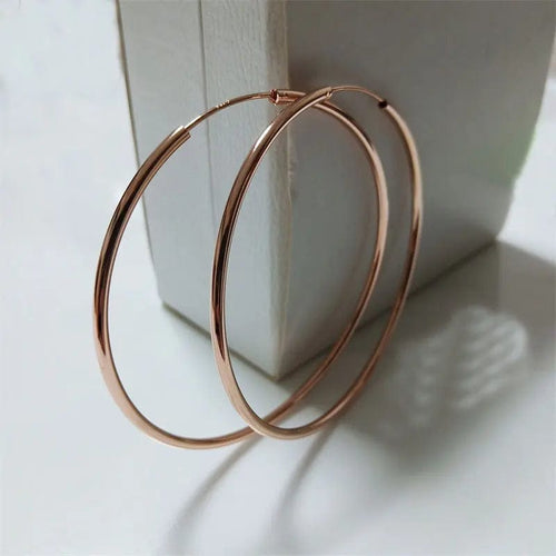 Planet Gates 30MM Diameter / rose gold Senlissi -Rose Gold Hoop Earrings For Women 925 Sterling Silver Original Fashion Earring Cерьги Kольца Rings Real gold