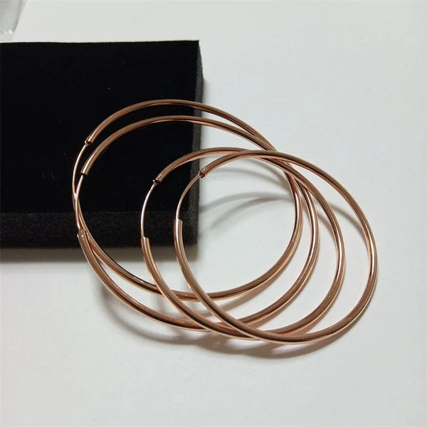 Planet Gates 30MM Diameter / rose gold Senlissi -Rose Gold Hoop Earrings For Women 925 Sterling Silver Original Fashion Earring Cерьги Kольца Rings Real gold