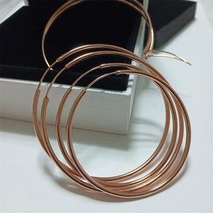 Planet Gates 30MM Diameter / rose gold Senlissi -Rose Gold Hoop Earrings For Women 925 Sterling Silver Original Fashion Earring Cерьги Kольца Rings Real gold