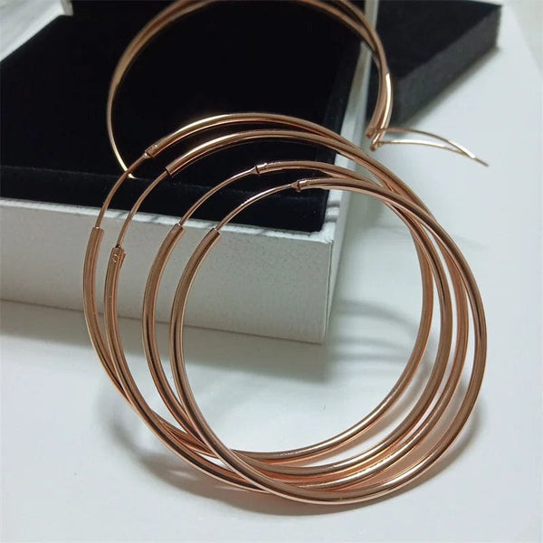 Planet Gates 30MM Diameter / rose gold Senlissi -Rose Gold Hoop Earrings For Women 925 Sterling Silver Original Fashion Earring Cерьги Kольца Rings Real gold