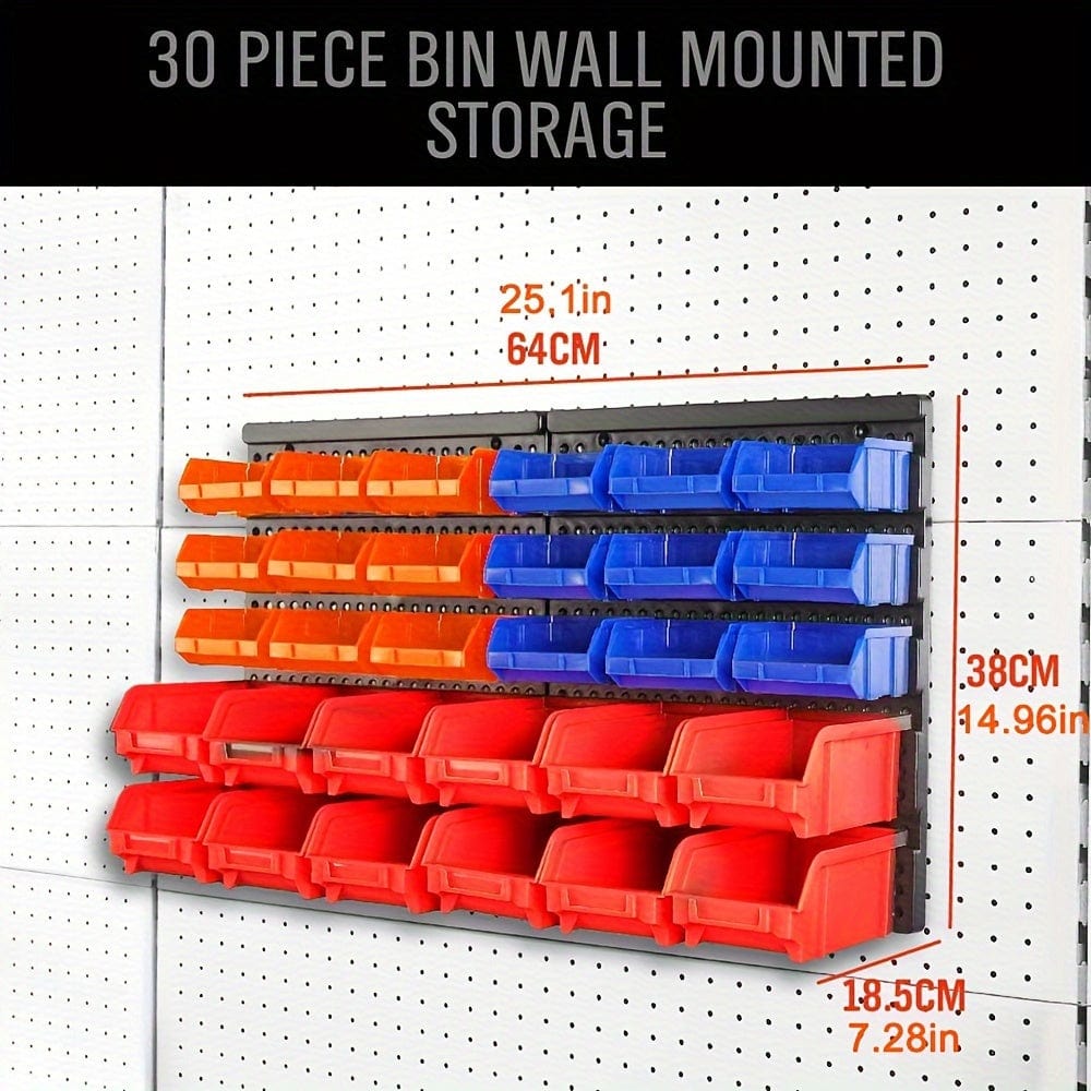 Planet Gates 30pcs 30pcs-Bin Wall-Mounted Storage Rack System, Heavy-Duty Garage Tool Organizer For Screws, Nuts, Bolts, Nails, Beads, And Small Hardware Parts, Easy Installation