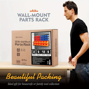 Planet Gates 30pcs 30pcs-Bin Wall-Mounted Storage Rack System, Heavy-Duty Garage Tool Organizer For Screws, Nuts, Bolts, Nails, Beads, And Small Hardware Parts, Easy Installation